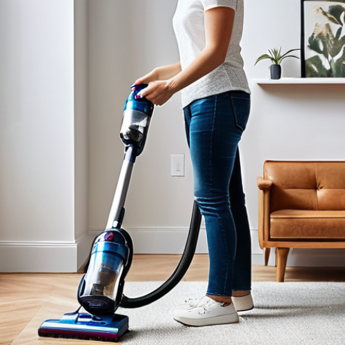 Home 16 효율적인 벽 정리 도구 추천 - **Prompt 1: Effortless Wall Dusting with a Vertical Vacuum**
An adult, casually dressed in clean...