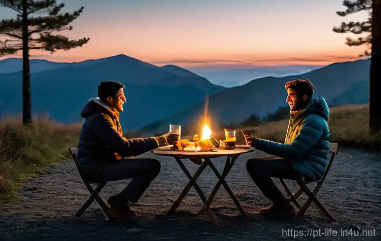 컴팩트한 캠핑용 랜턴 추천 - **Prompt 2: Versatile Modern Camping Illumination**
    "An energetic outdoor camping scene at dusk,...