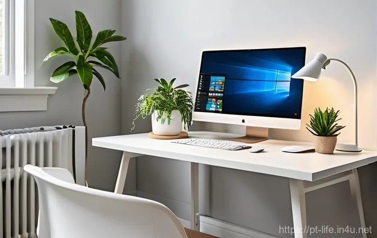 미니 멀티탭의 효율적인 활용법 - Prompt 1: Modern Home Office with Seamless Connectivity**