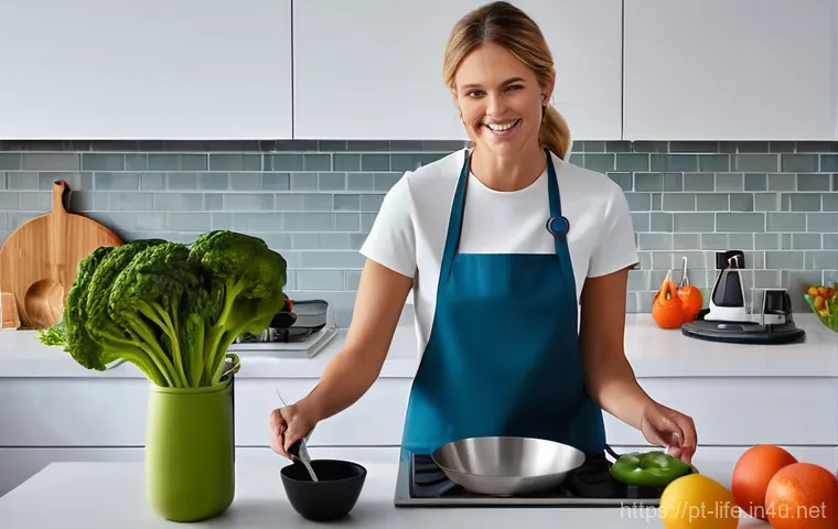 최고의 실리콘 요리 도구 - **A modern and inviting kitchen scene.** A smiling woman, casually dressed in a tasteful top and jea...