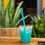 친환경 빨대와 일회용 빨대 비교 - A vibrant outdoor caf&eacute; scene in Brazil featuring diverse reusable straws: stainless steel with a sle...