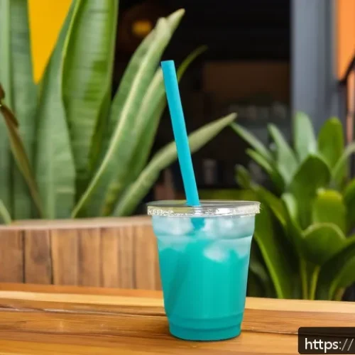 친환경 빨대와 일회용 빨대 비교 - A vibrant outdoor caf&eacute; scene in Brazil featuring diverse reusable straws: stainless steel with a sle...